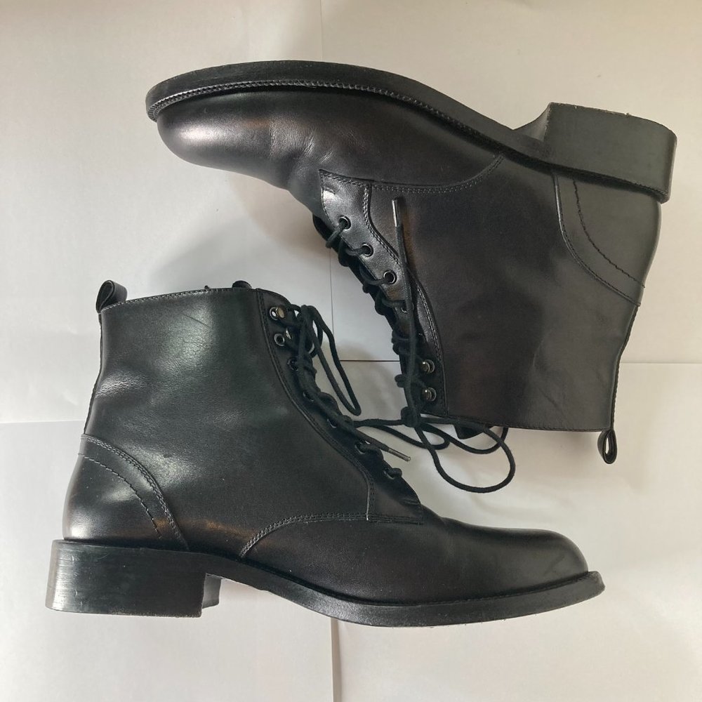 YVES SAINT LAURENT Leather Combat Boots Black Size 38.5